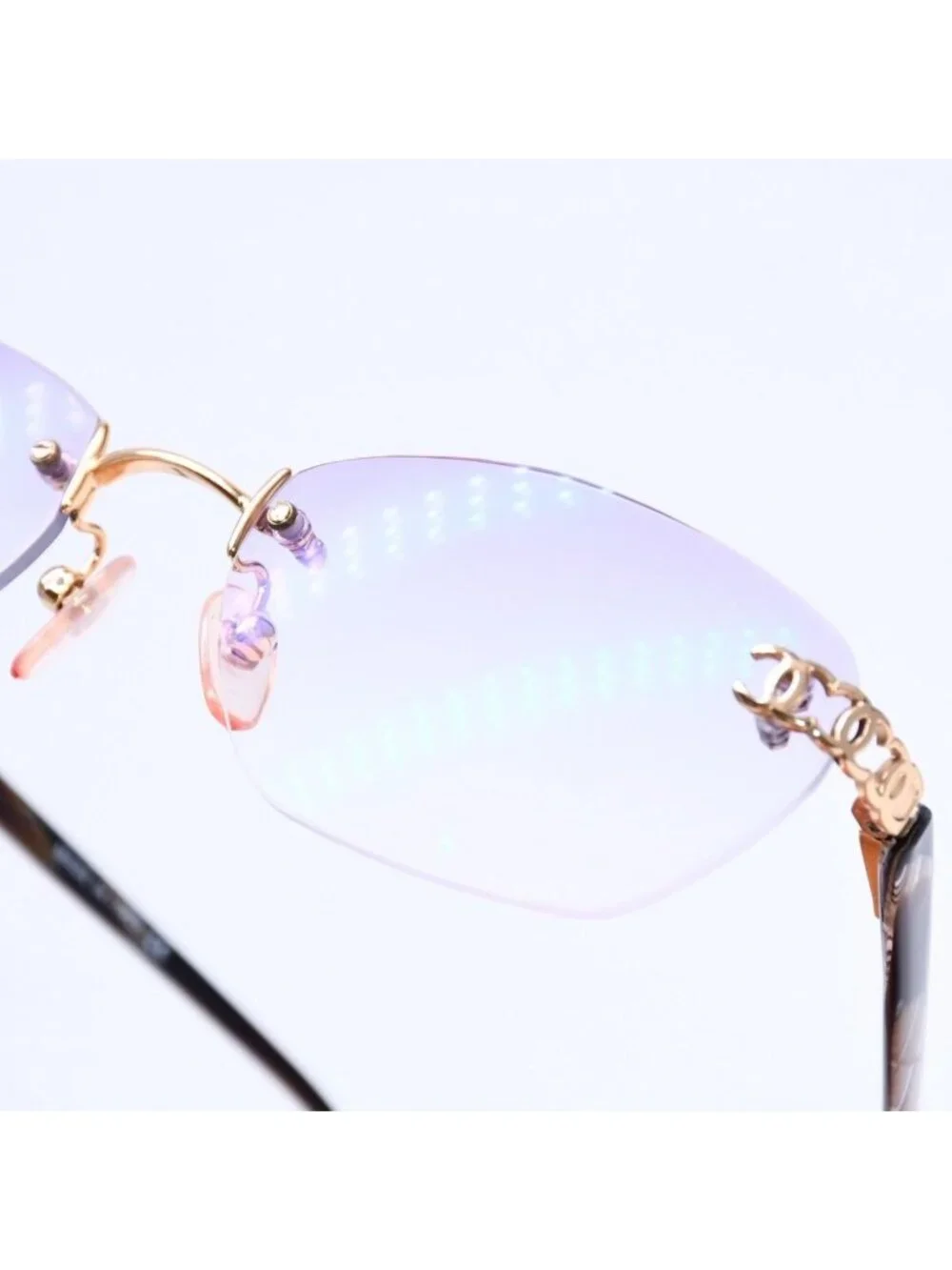 Chanel Rimless Sunglasses Eyewear CC Logo Marble Purple